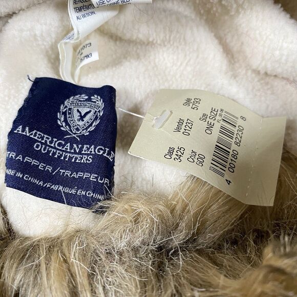 American Eagle Wool Alpaca Faux Fur Trapper Hat Fair Isle Knit Ear Flap OS NWT - Picture 6 of 8